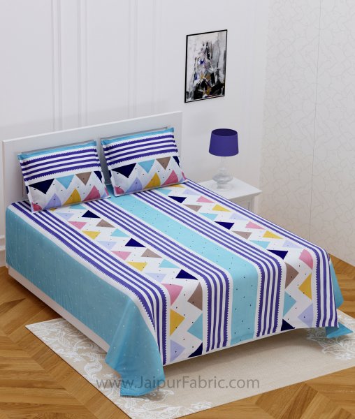 Colorful Triangles Blue Double Bedsheet