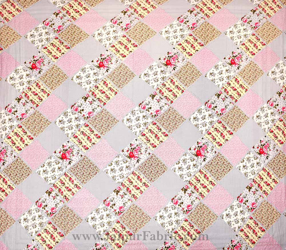 Ethnic precision Pink Grey Double Bedsheet