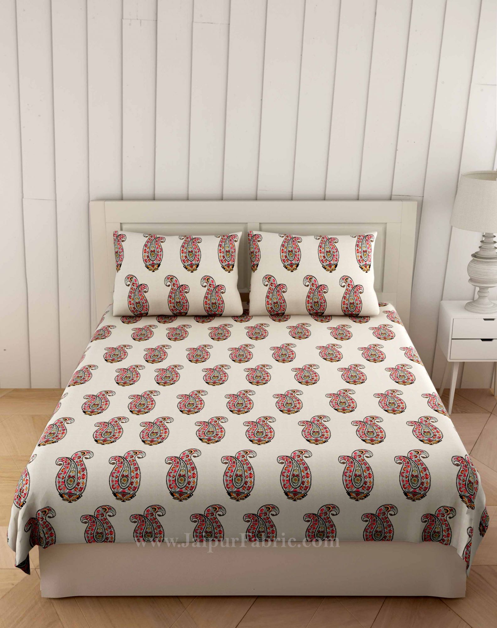 Red Floral Icon Print Double Bedsheet