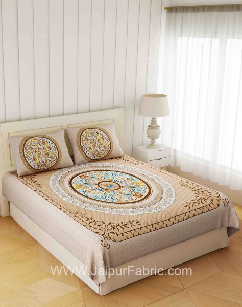 Rich Rangoli Brown Double Bedsheet