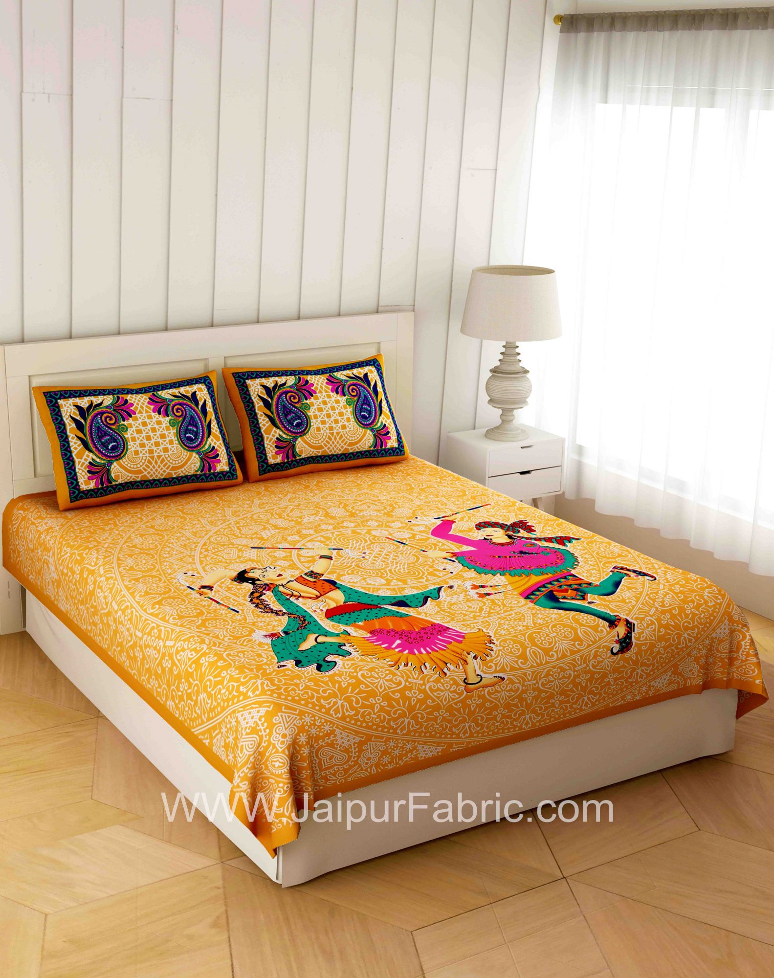 Gorgeous Garba Light Gold Double Bedsheet