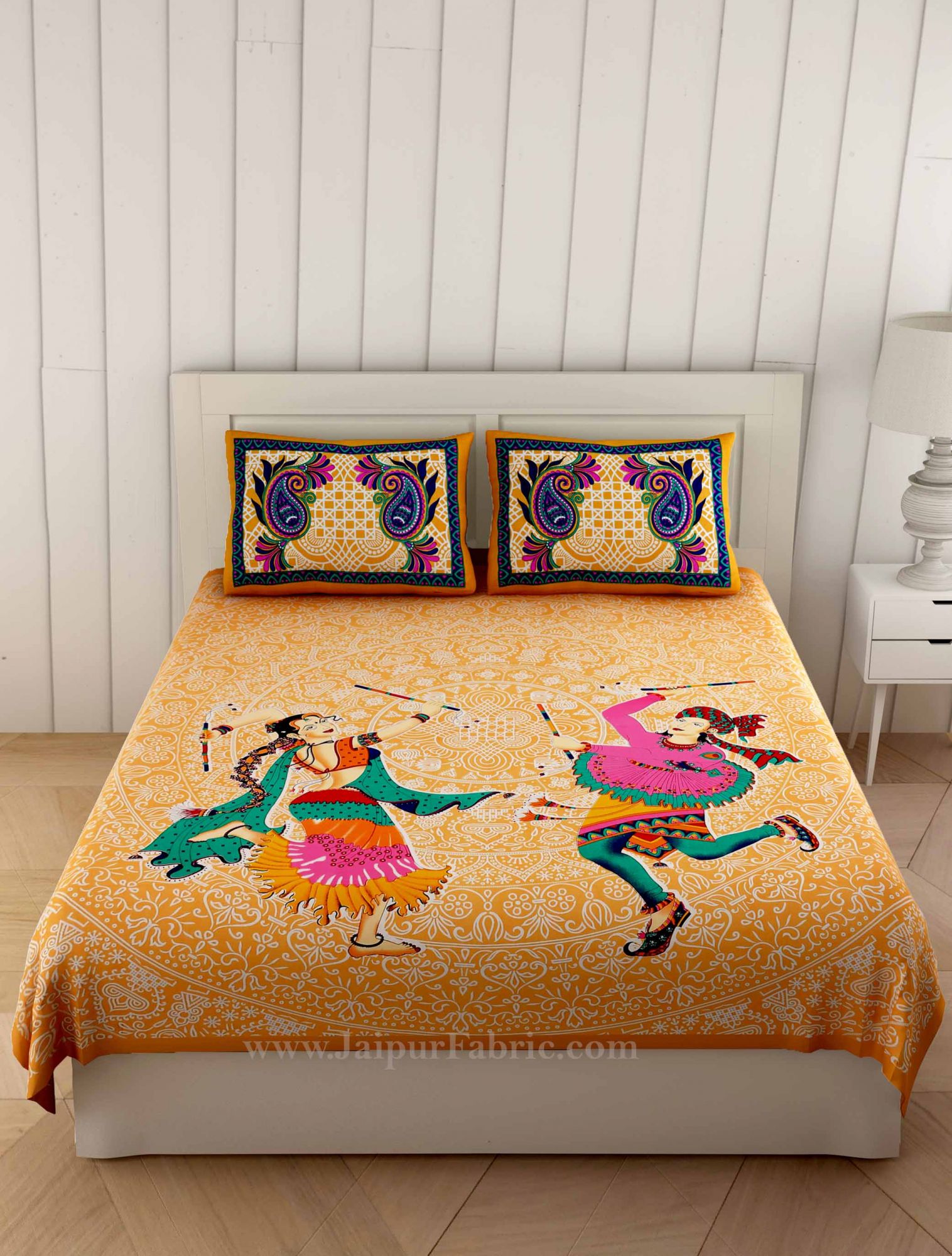 Gorgeous Garba Light Gold Double Bedsheet