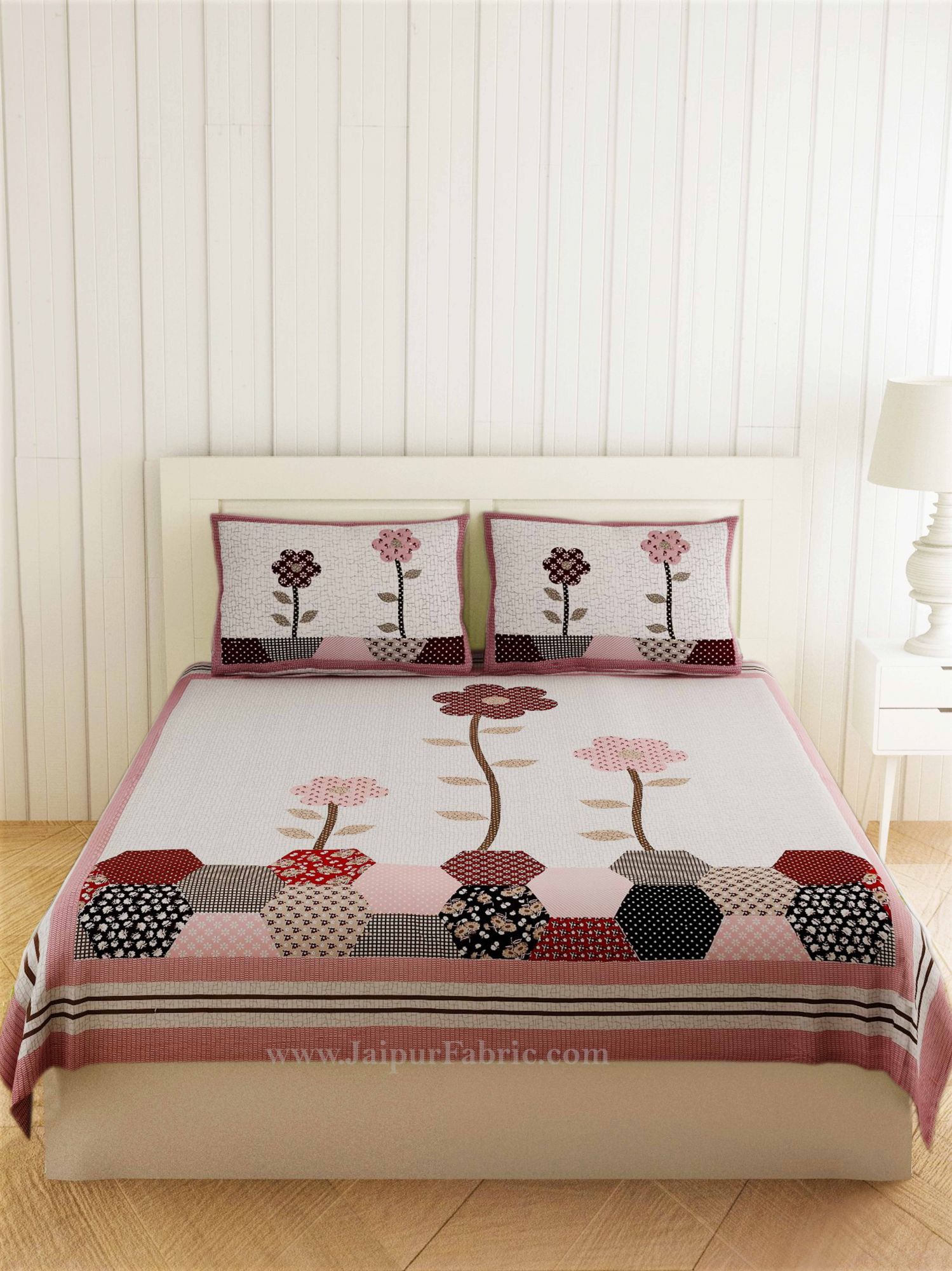 Germinating Pink Flowers  Double Bedsheet