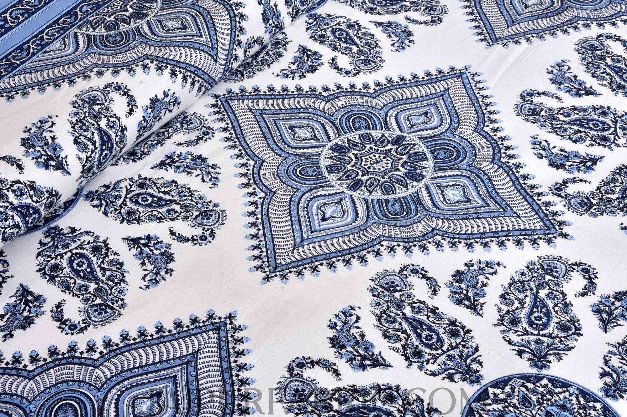 Folk Design Blue Double Bedsheet