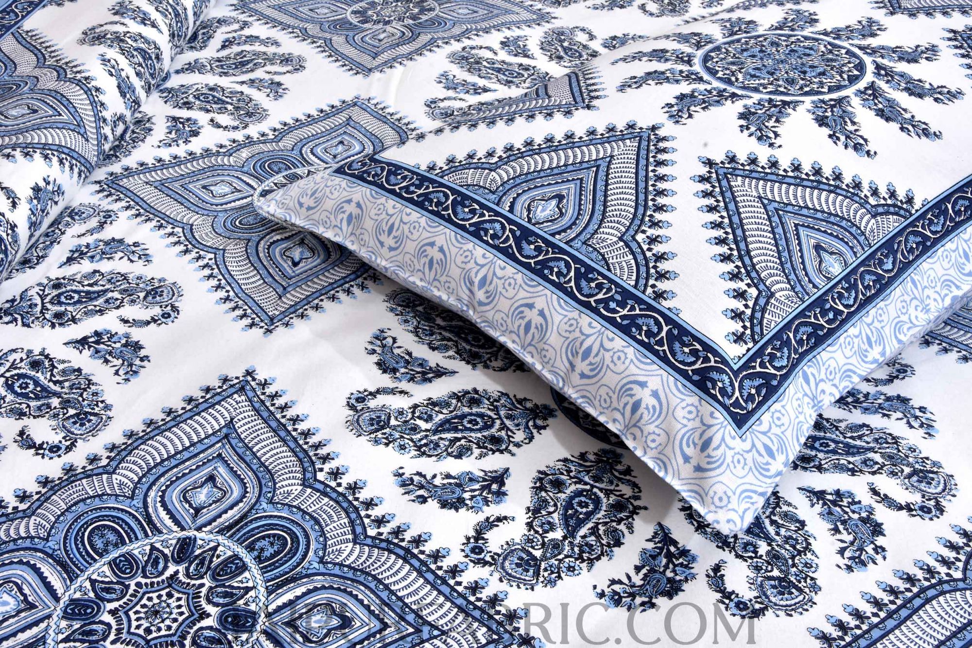 Folk Design Blue Double Bedsheet