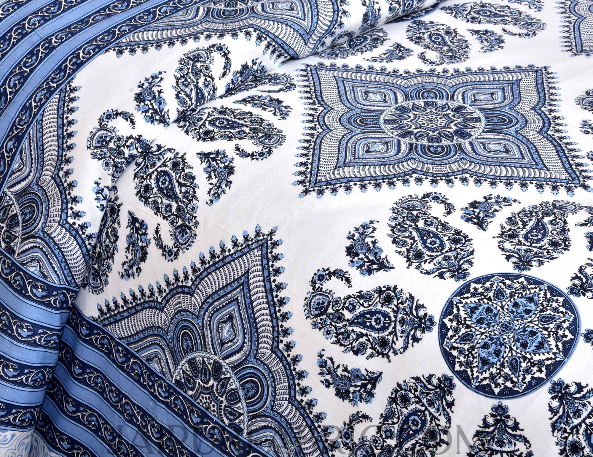 Folk Design Blue Double Bedsheet