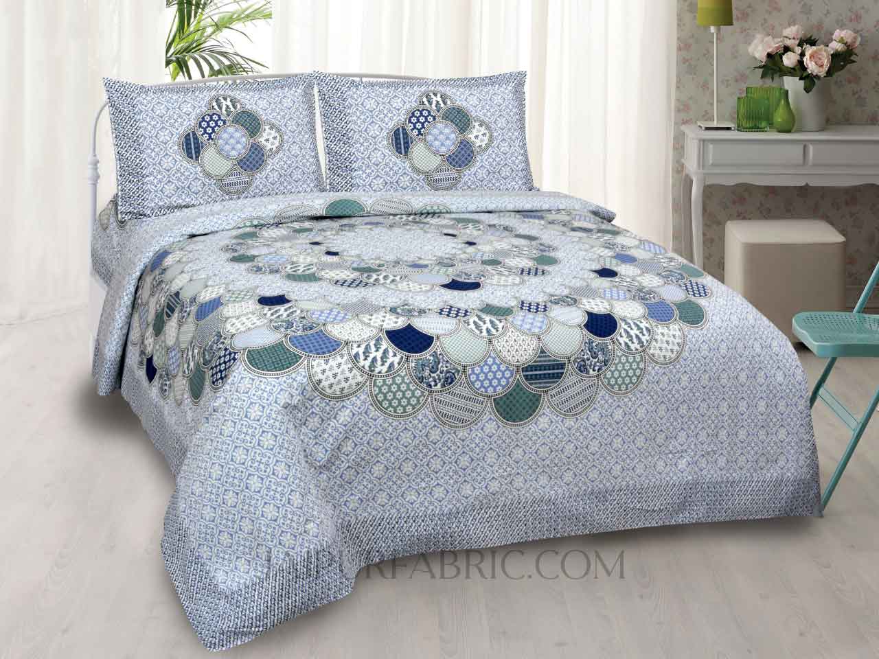 Colorful Discoid Blue Double Bedsheet