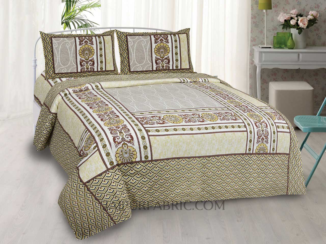 Designer Scales Yellow Double Bedsheet