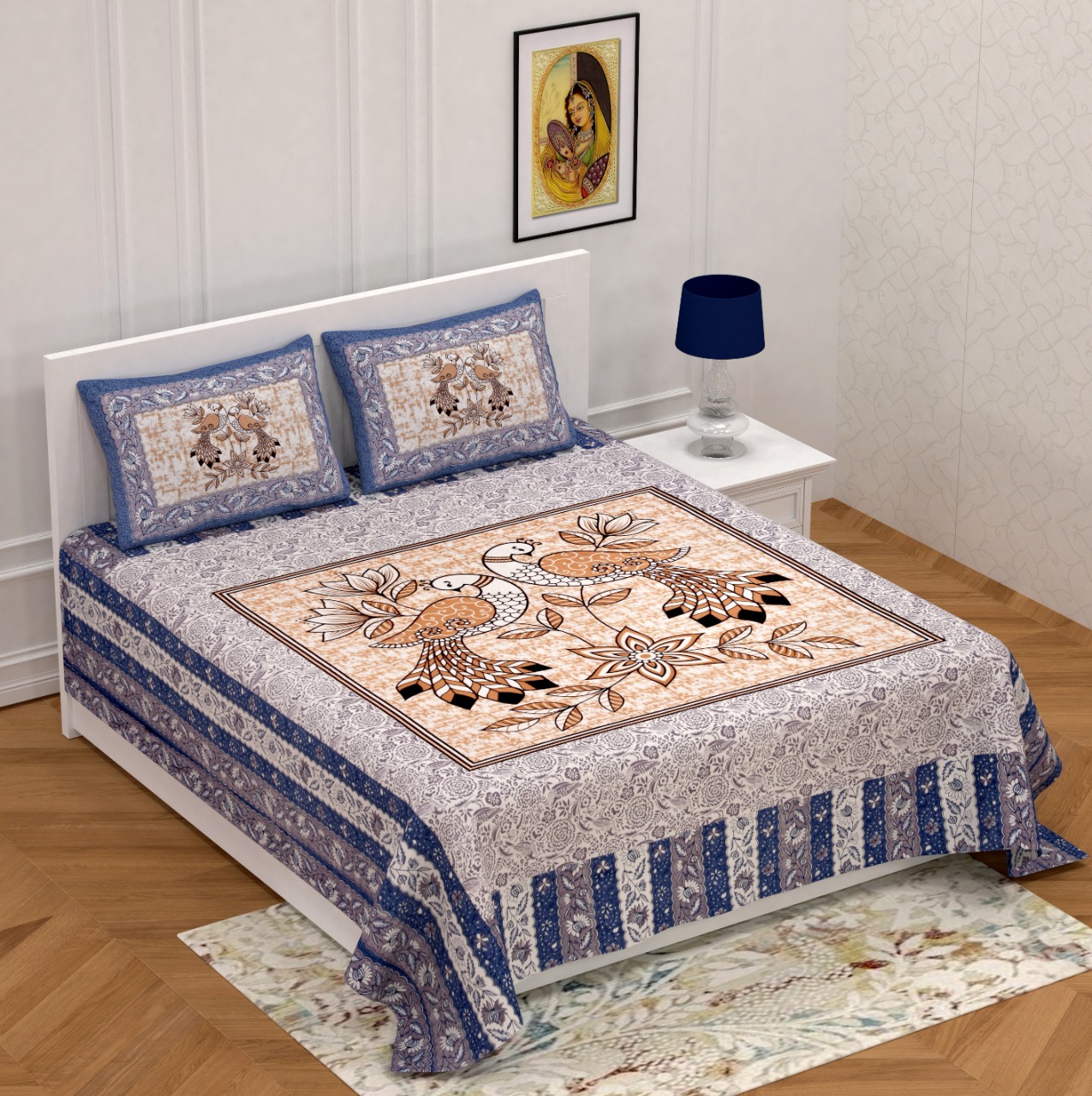 National Bird Blue Double Bedsheet