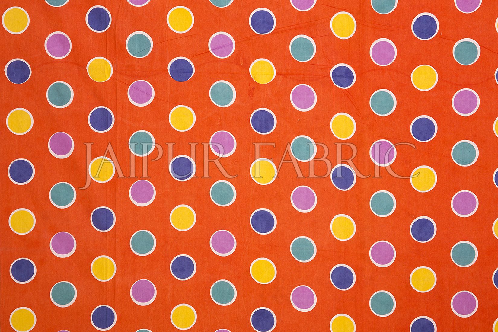 Orange Base Multi Color Polka Dot Pattern Screen Print Cotton Double Bed Sheet