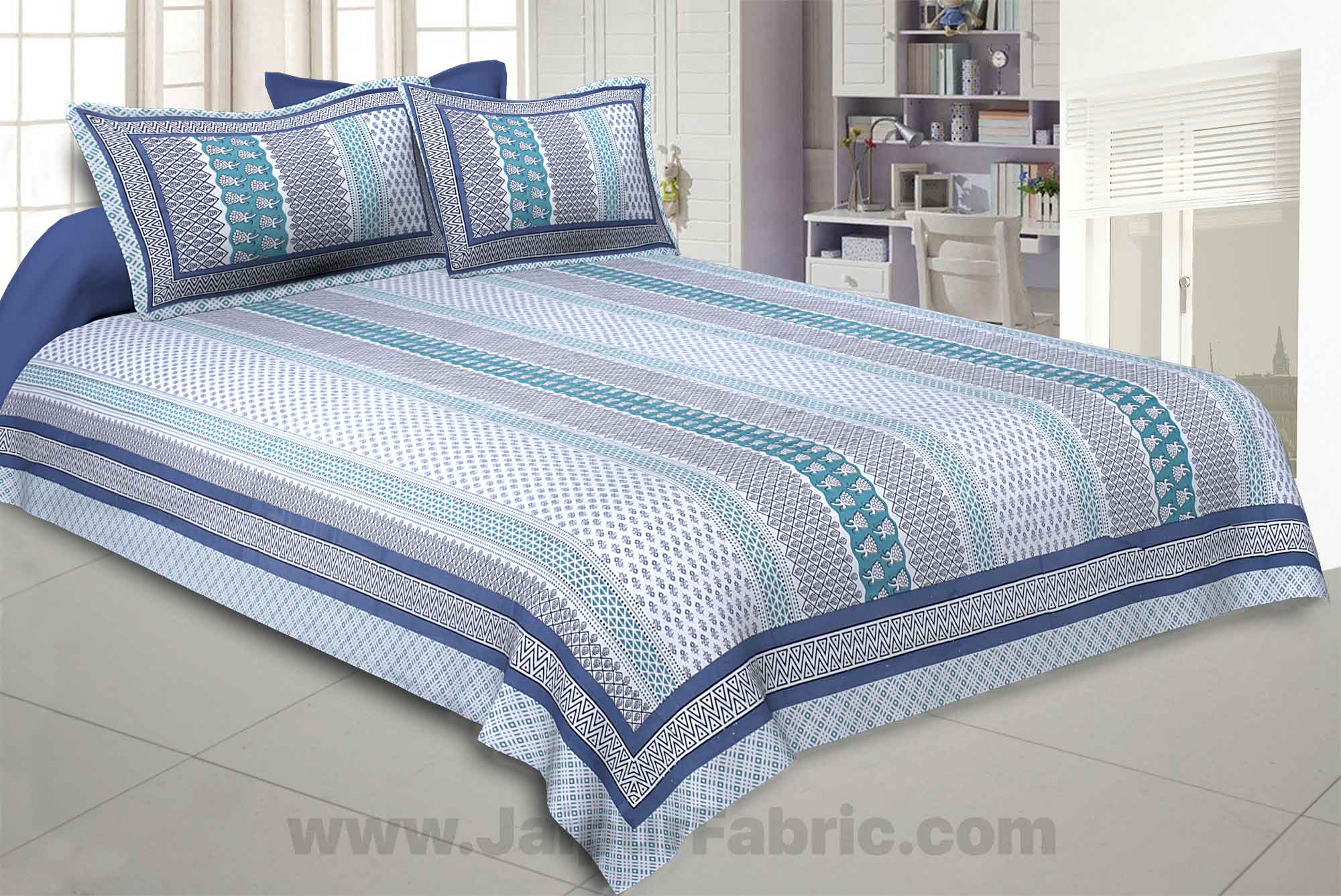 Longitudinal Composition Green Double Bedsheet