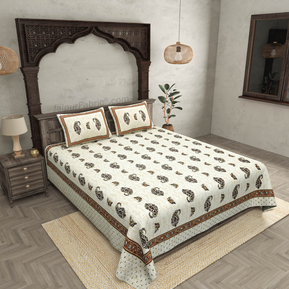 Marble Italica Maroon Cream Double Bedsheet