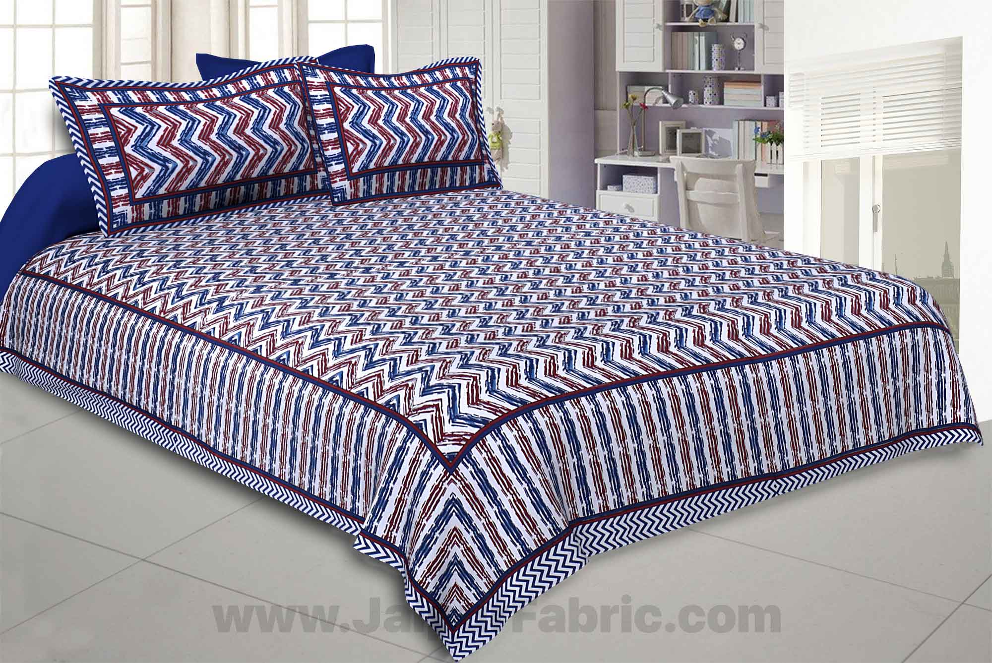 Zigzag Pulse Navy Blue Double Bedsheet