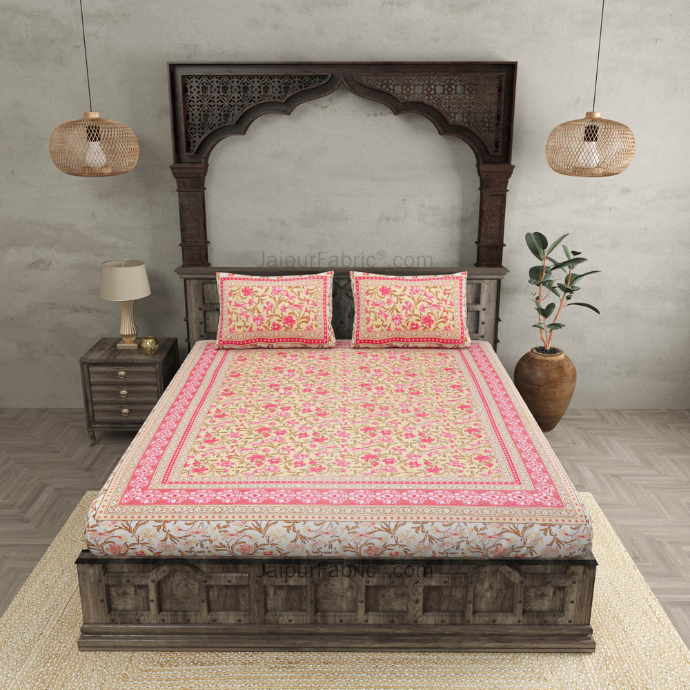 Awesome leaves Pink Cream Double Bedsheet