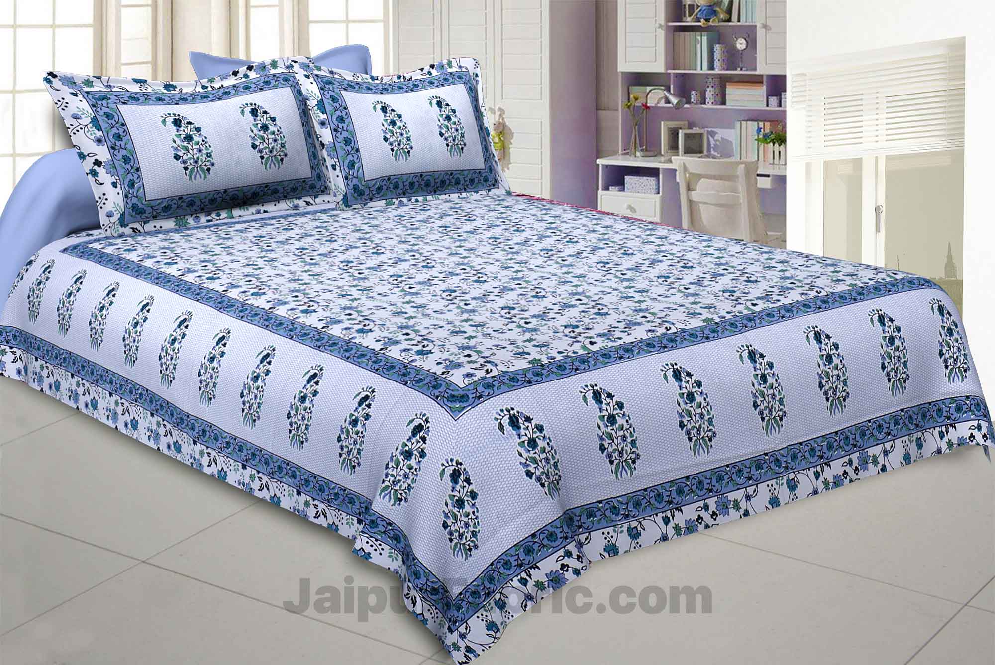 Marble Italica Blues White Double Bedsheet