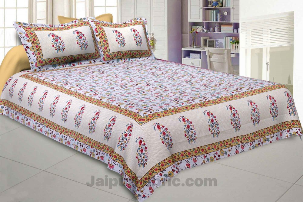 Marble Italica Yellow Pink Double Bedsheet