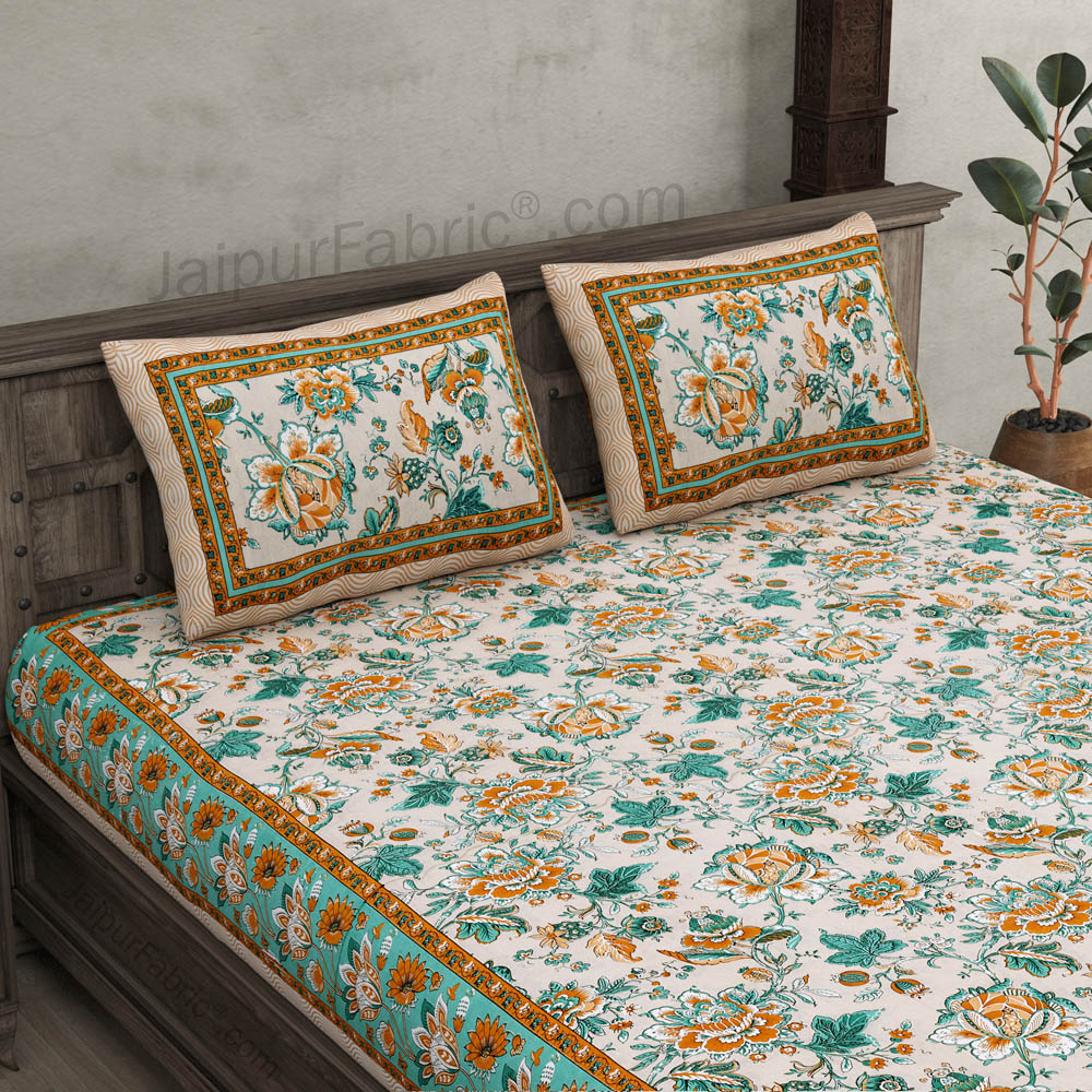 Home Decor Green Floral Pure Cotton Double Bedsheet