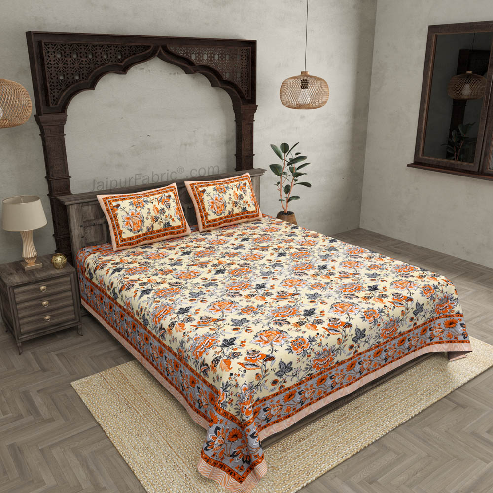 Home Decor Brown Floral Pure Cotton Double Bedsheet