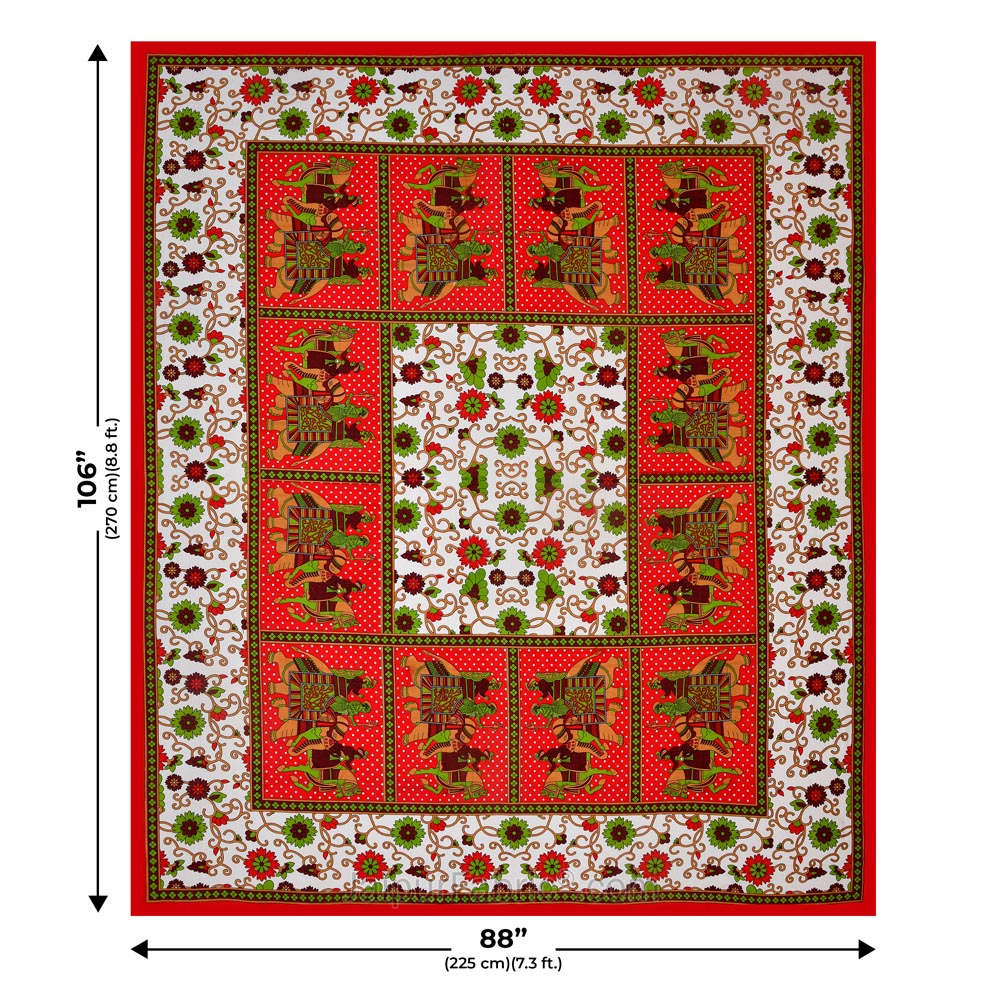 Maroon Border White Base Barat Pattern Screen Print Cotton Double Bed Sheet