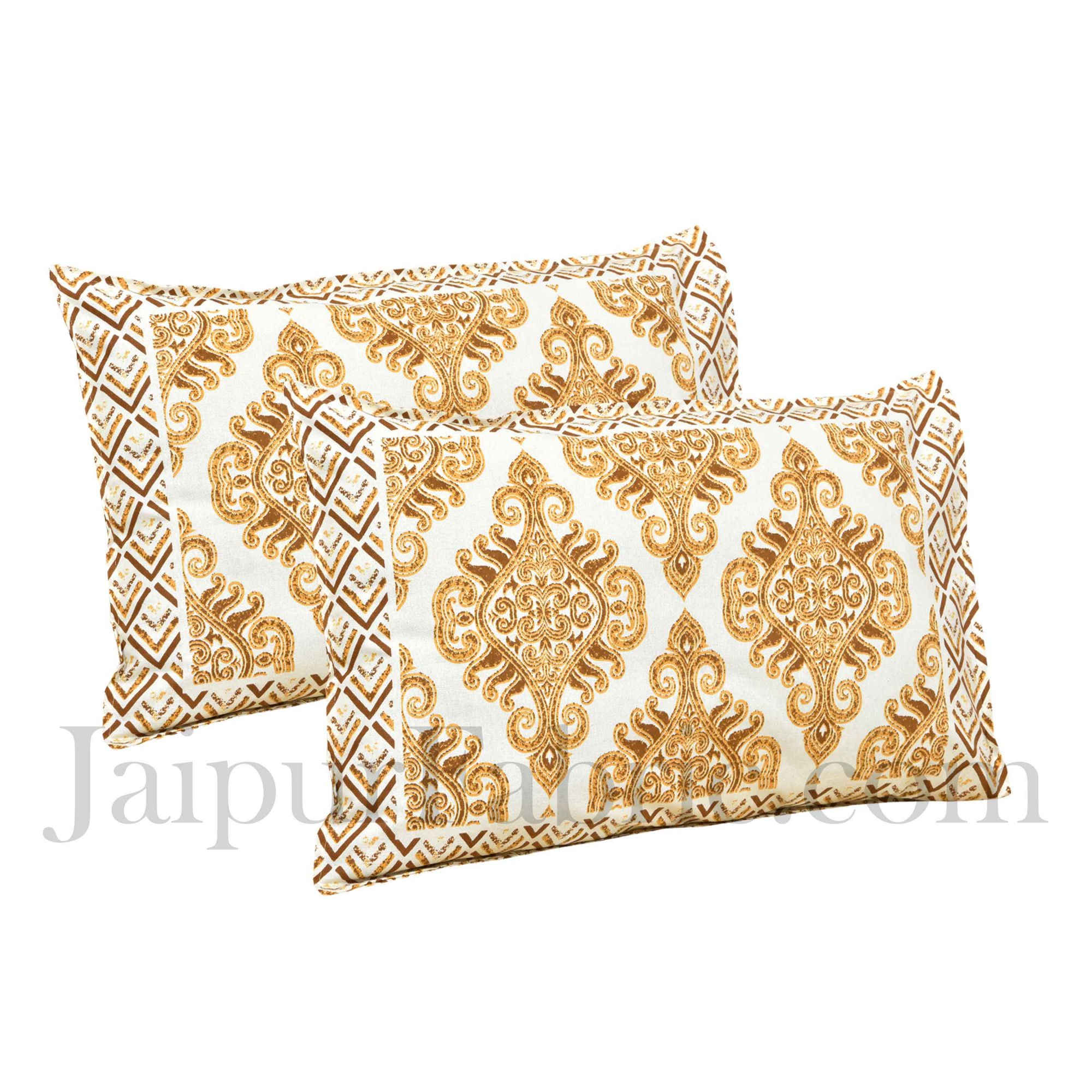 Pure Cotton Golden Color Zigzag Border Jaipuri Double Bedsheet