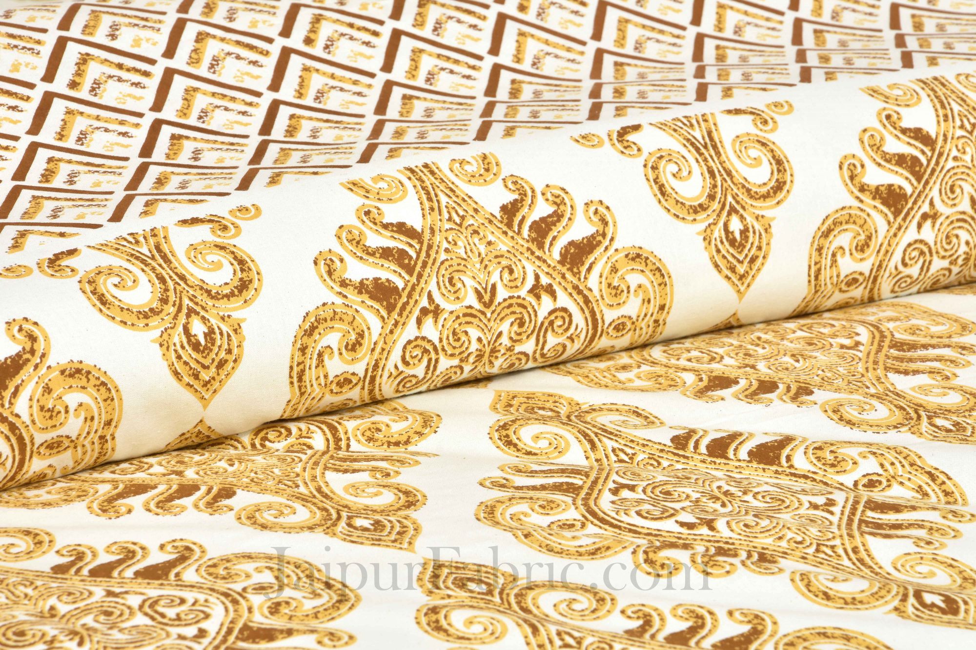 Pure Cotton Golden Color Zigzag Border Jaipuri Double Bedsheet