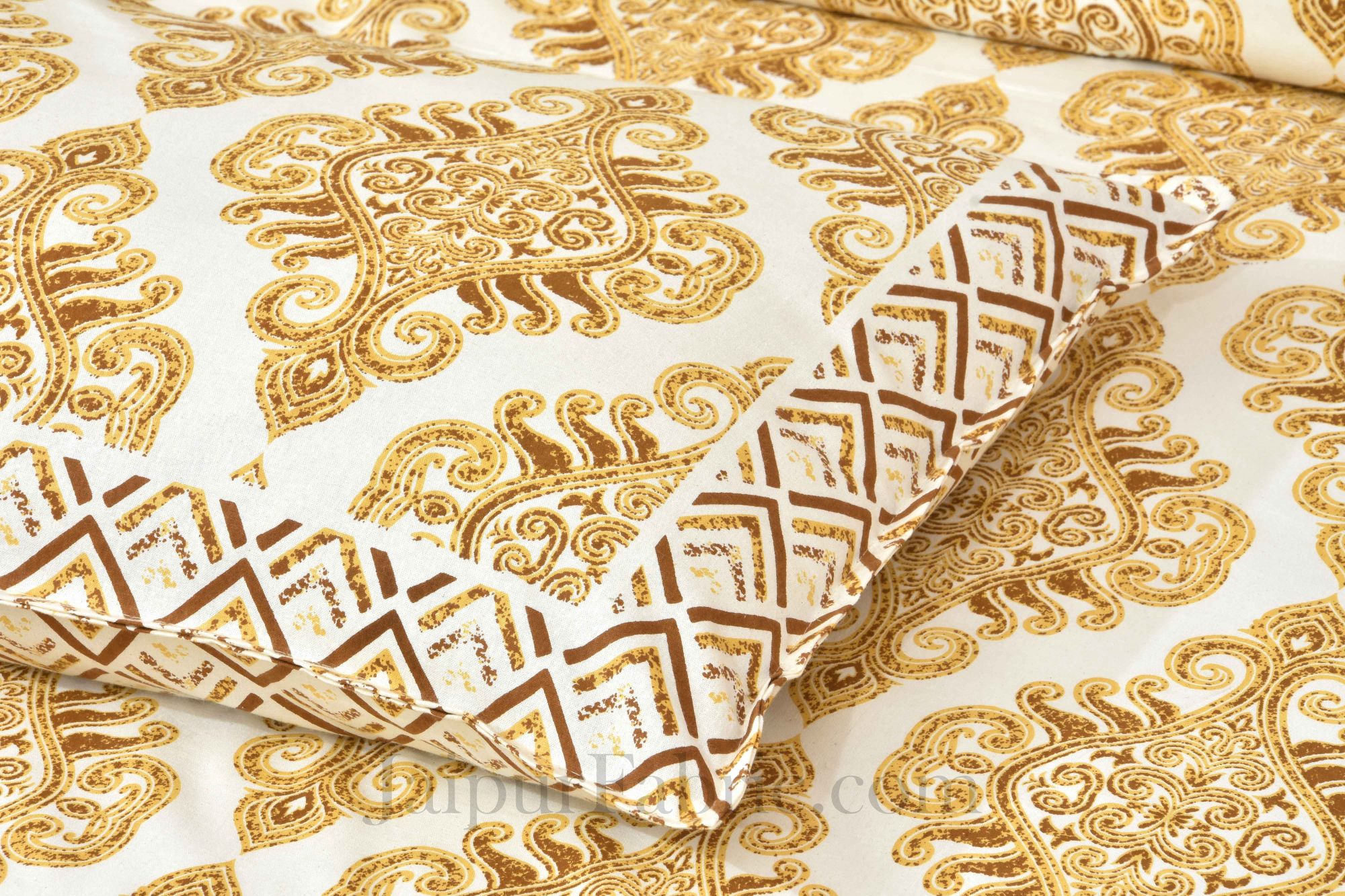 Pure Cotton Golden Color Zigzag Border Jaipuri Double Bedsheet