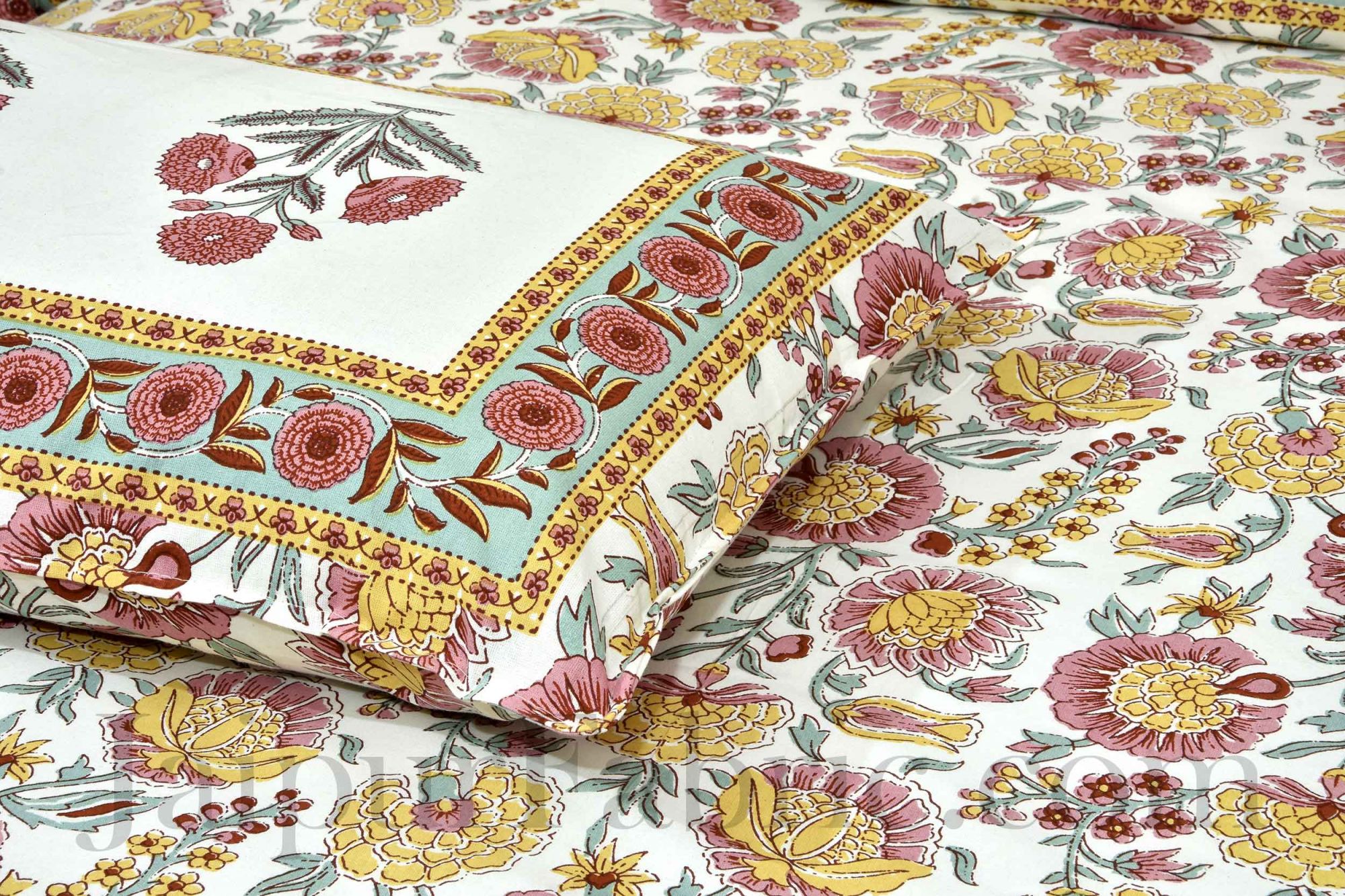 Pure Cotton Brown Color Floral Ethnic Jaipuri Double Bedsheet