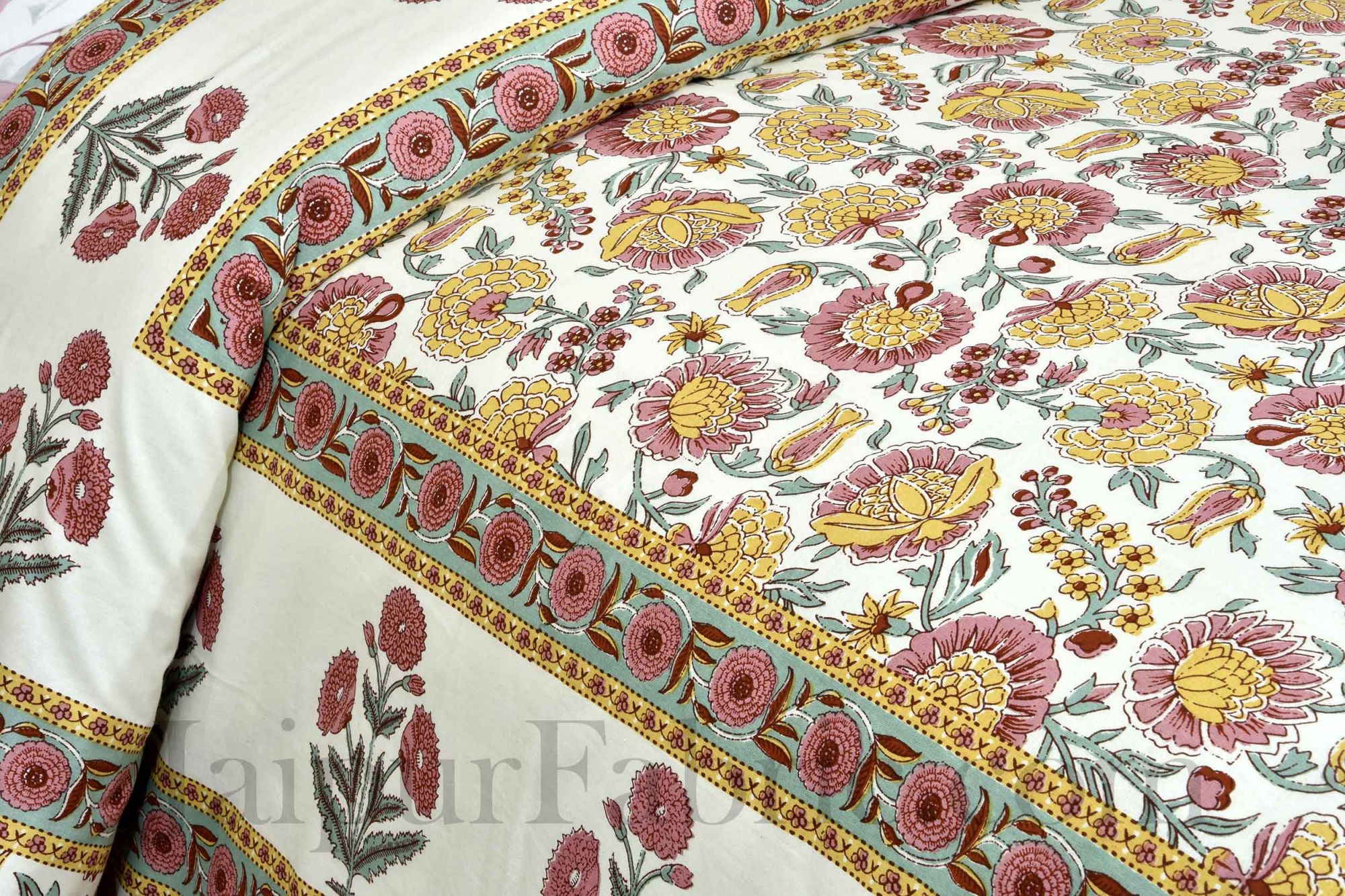 Pure Cotton Brown Color Floral Ethnic Jaipuri Double Bedsheet