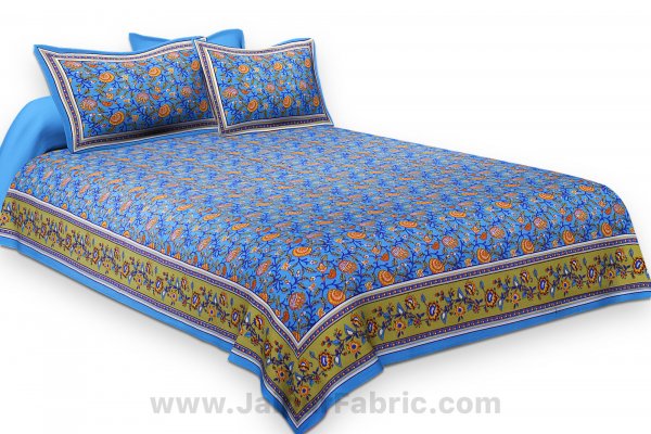 Blooming Blue Floral Double Bedsheet