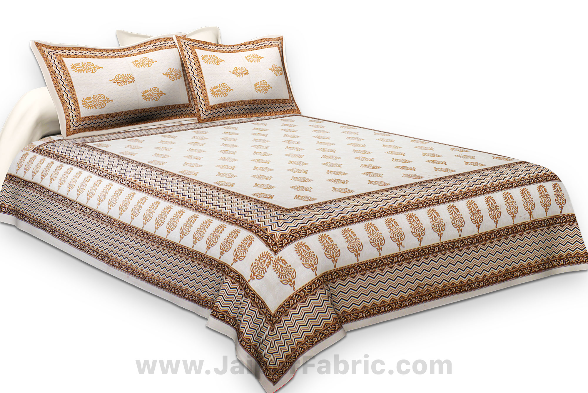 Peaceful Cream Double Bedsheet with Gold Work