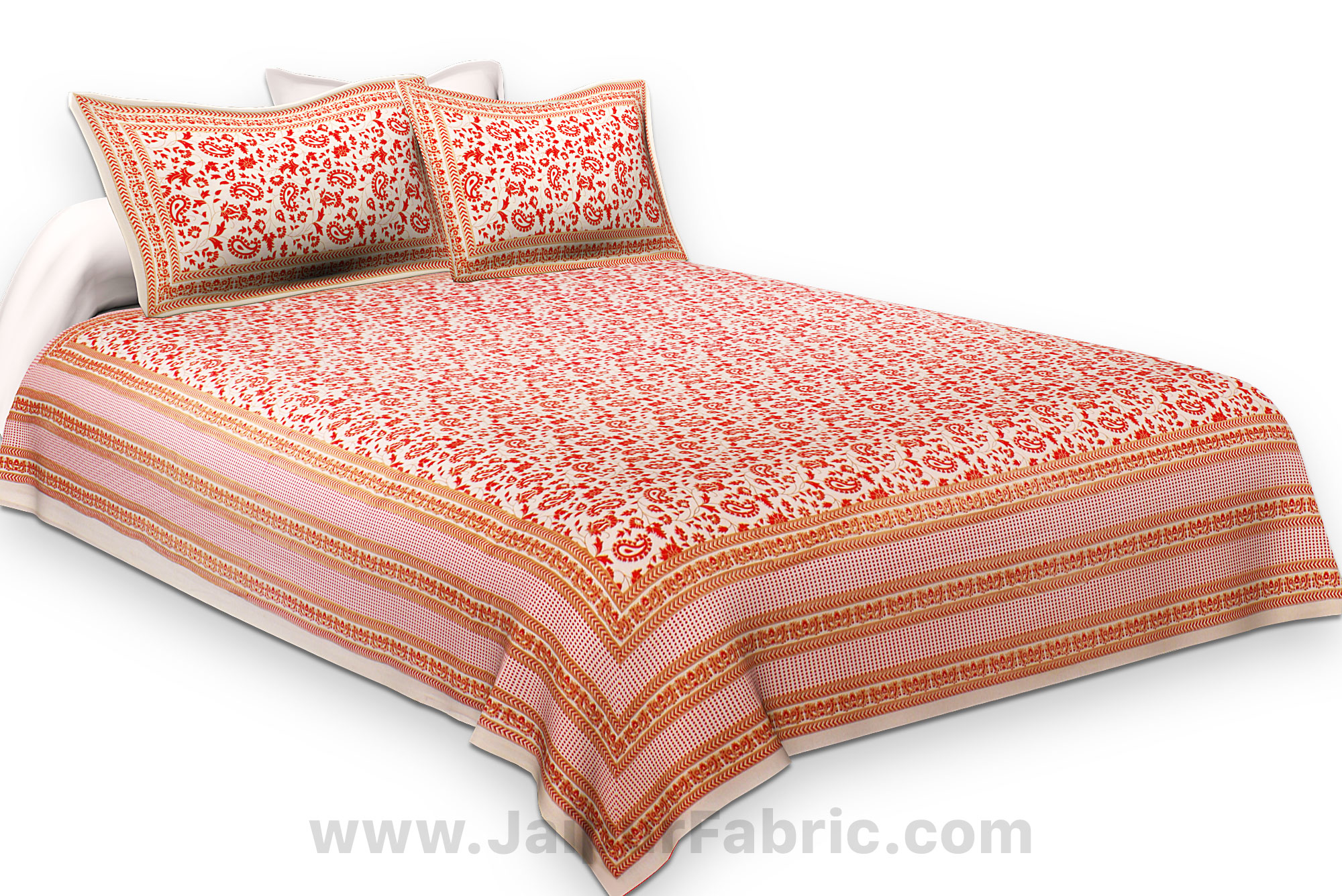 Ethnic Gold Pink Floral Double Bedsheet