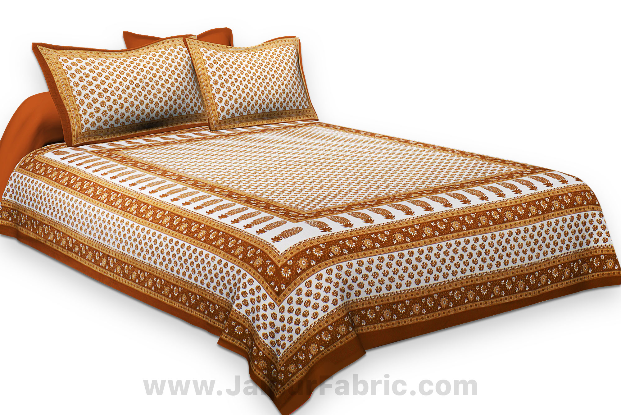 Brown Boota Gold Work Double Bedsheet