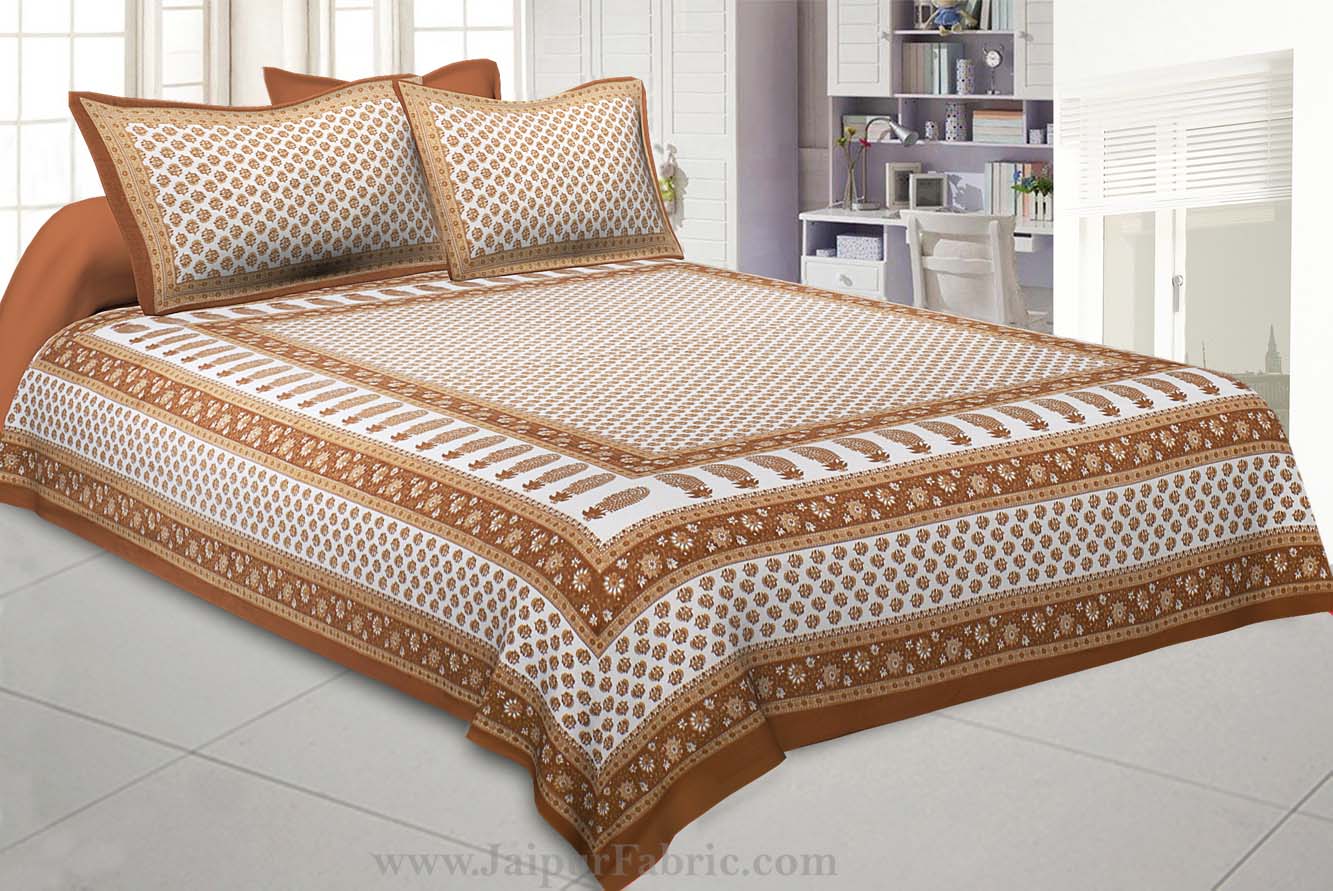 Brown Boota Gold Work Double Bedsheet