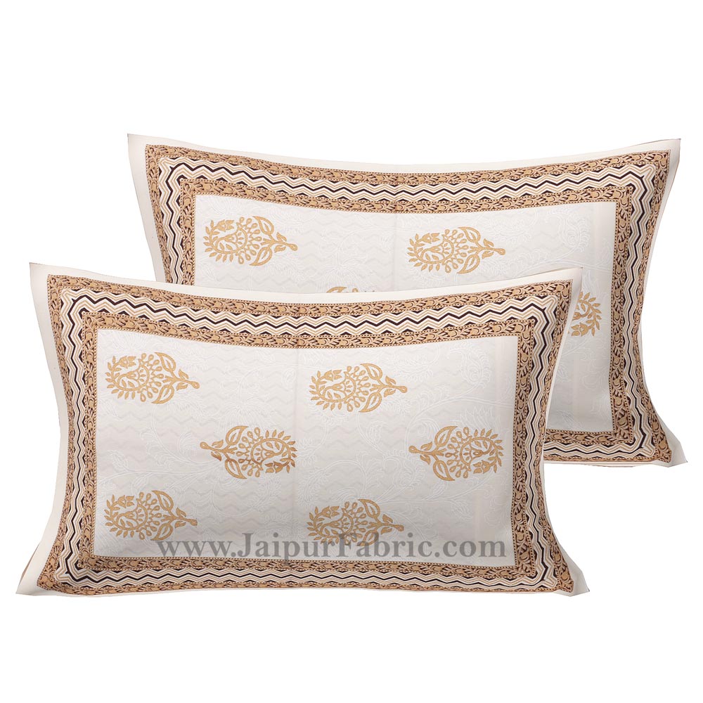 Peaceful Cream Double Bedsheet with Gold Work