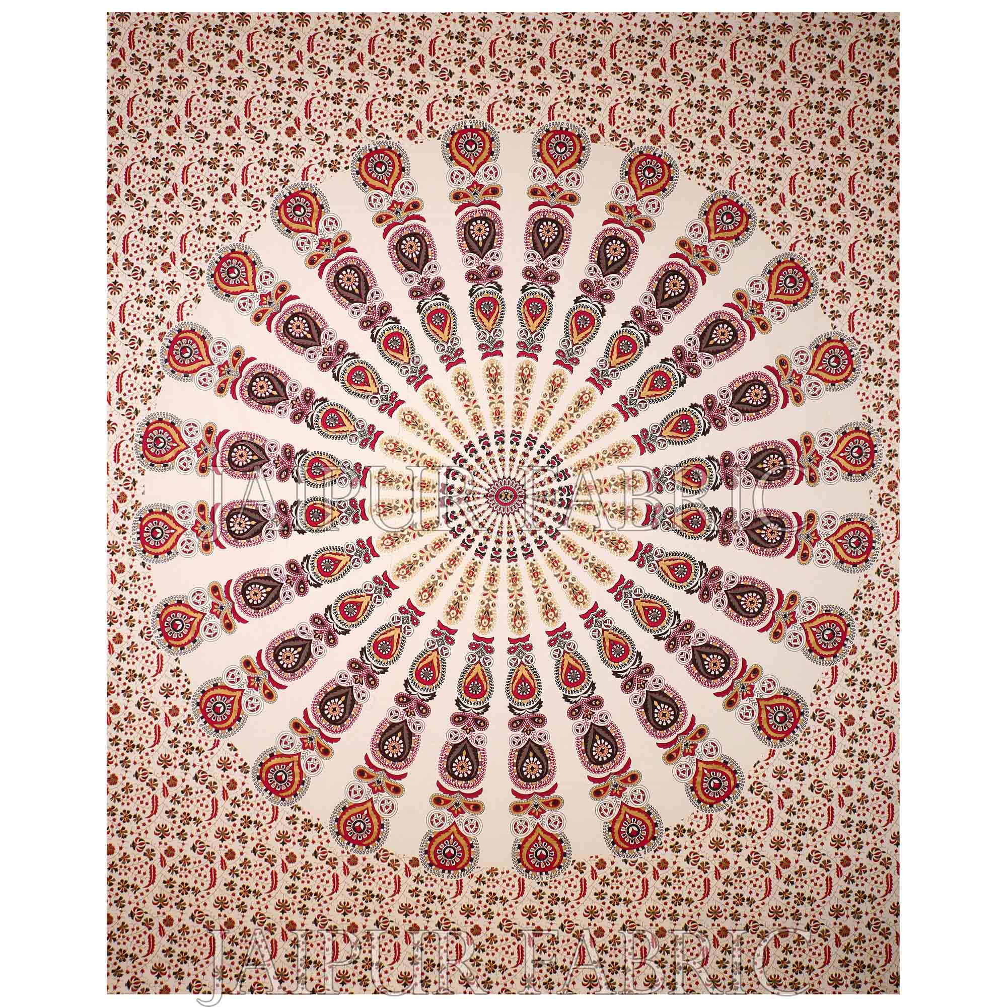 Mandala Maroon Grey Khari Gold Print Double Bedsheet with 2 Pillow Covers