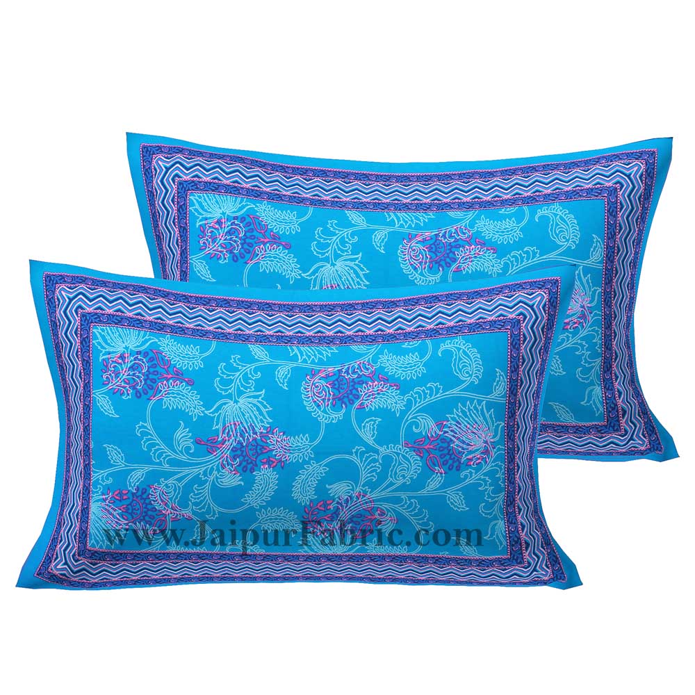 Vibrant Blue Floral Double Bedsheet