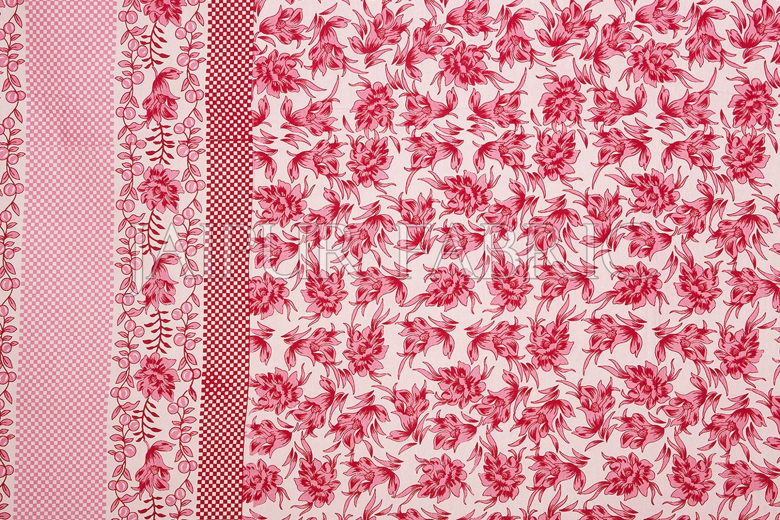 Pink Border Flower Pattern Screen Print Cotton Double Bed Sheet