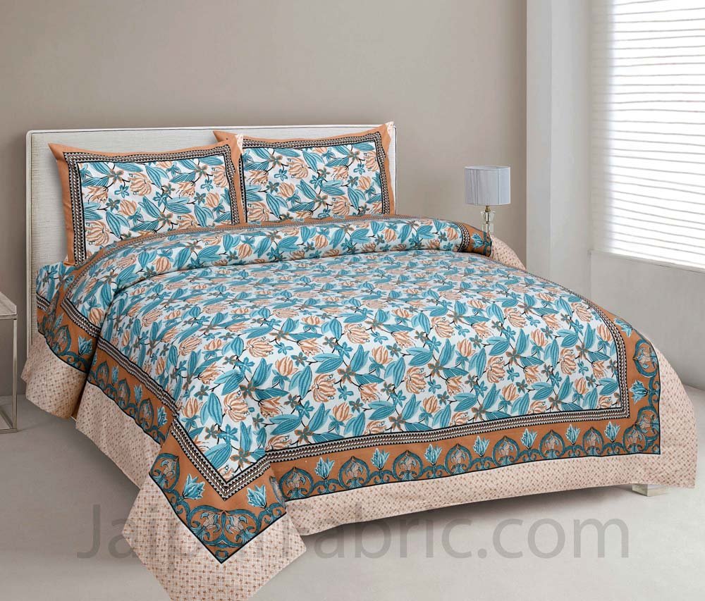 Lilium Blue Floral Pure Cotton Double Bedsheet