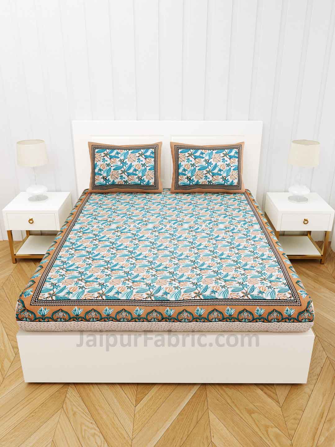 Lilium Blue Floral Pure Cotton Double Bedsheet