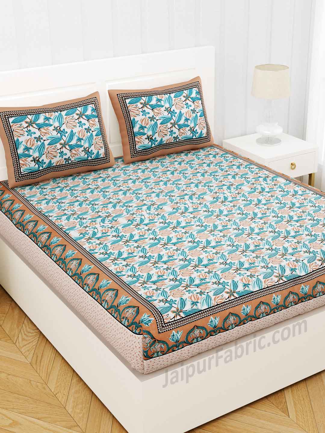 Lilium Blue Floral Pure Cotton Double Bedsheet