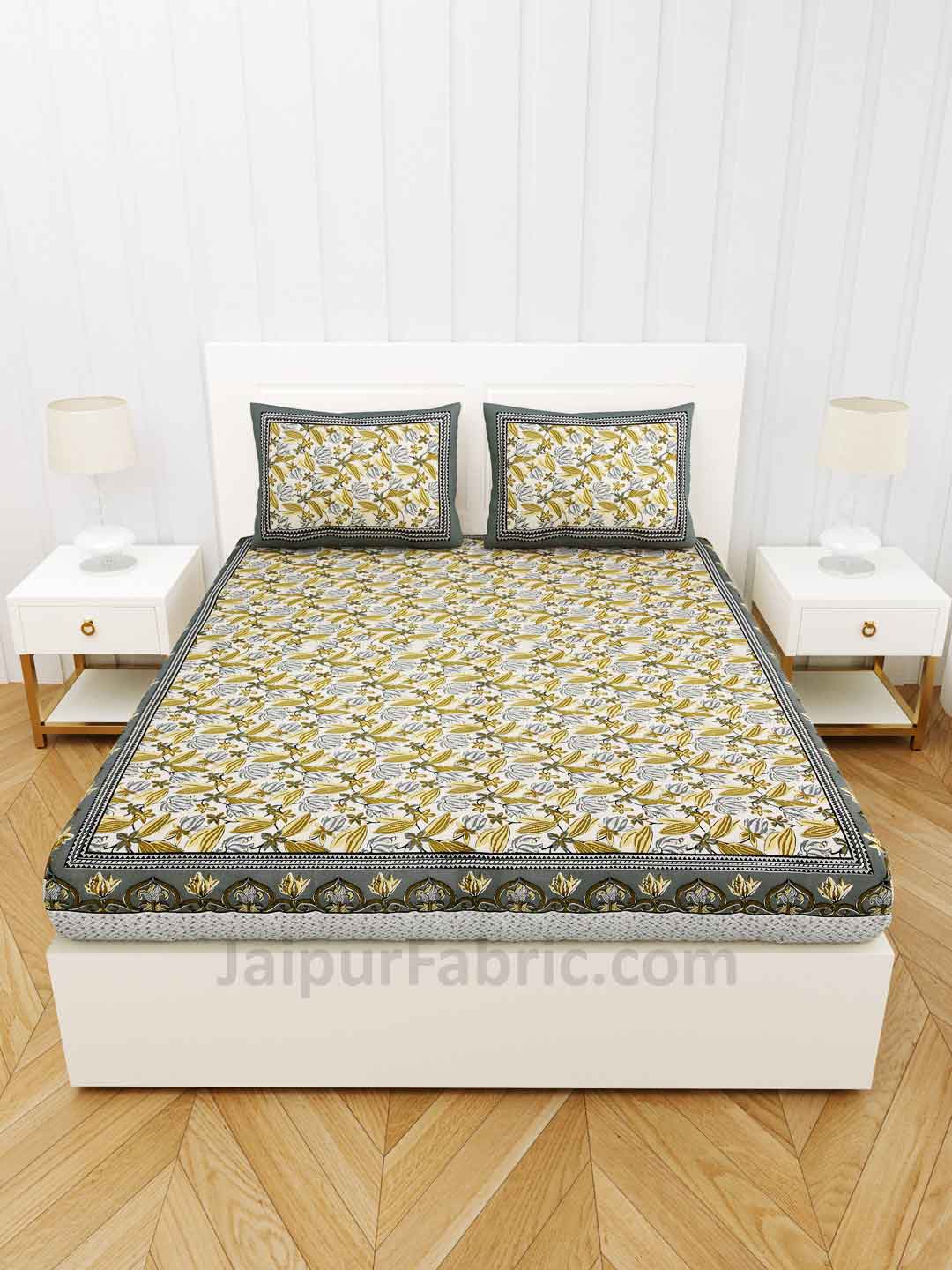 Lilium Green Floral Pure Cotton Double Bedsheet