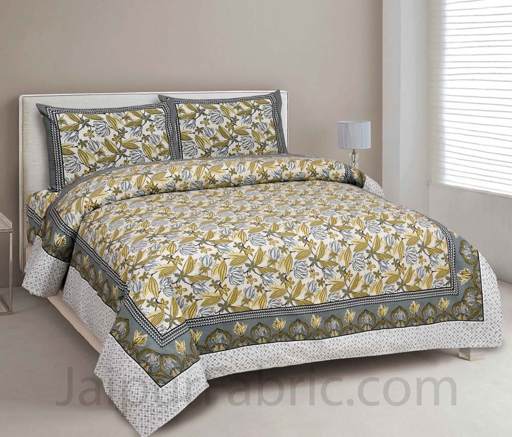 Lilium Green Floral Pure Cotton Double Bedsheet