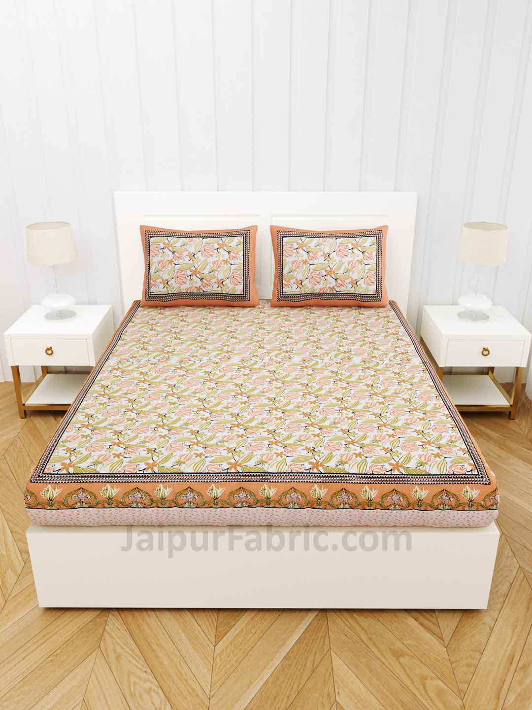 Lilium Peach Floral Pure Cotton Double Bedsheet