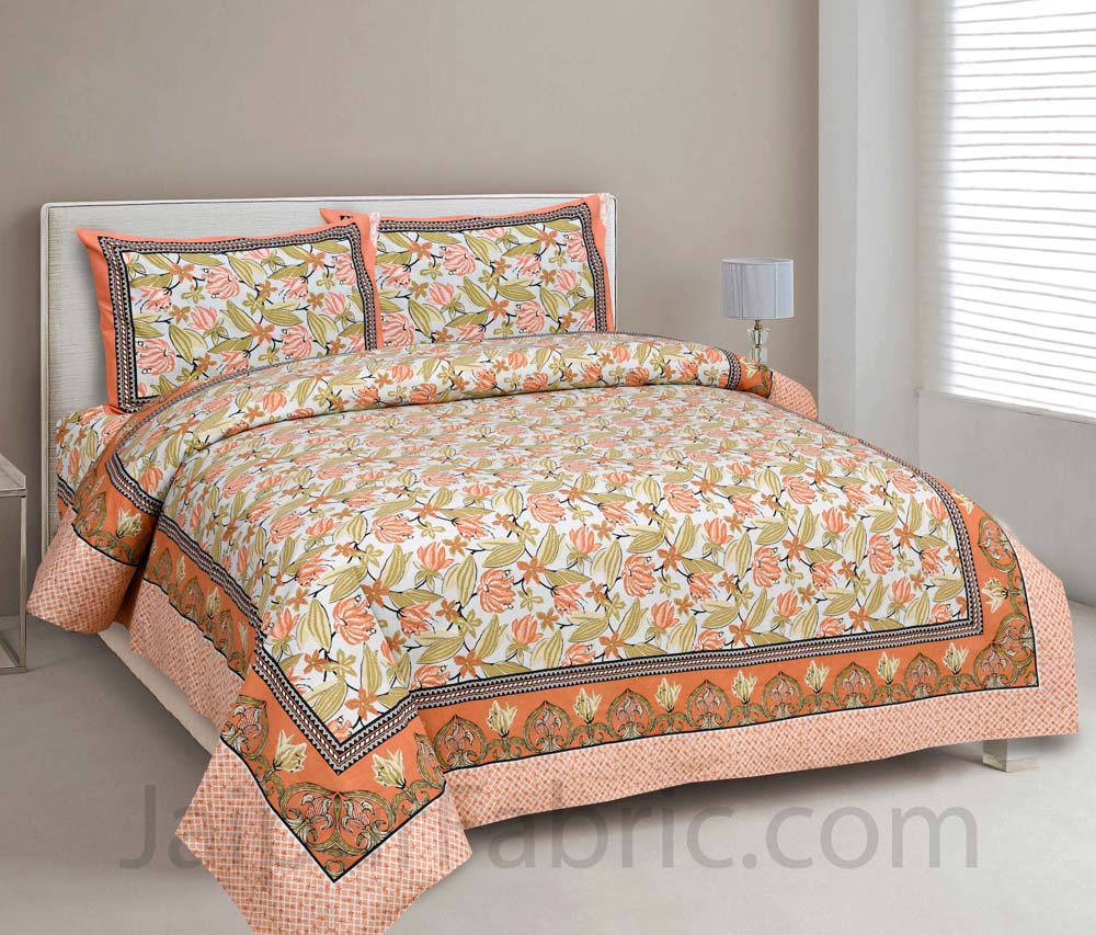 Lilium Peach Floral Pure Cotton Double Bedsheet