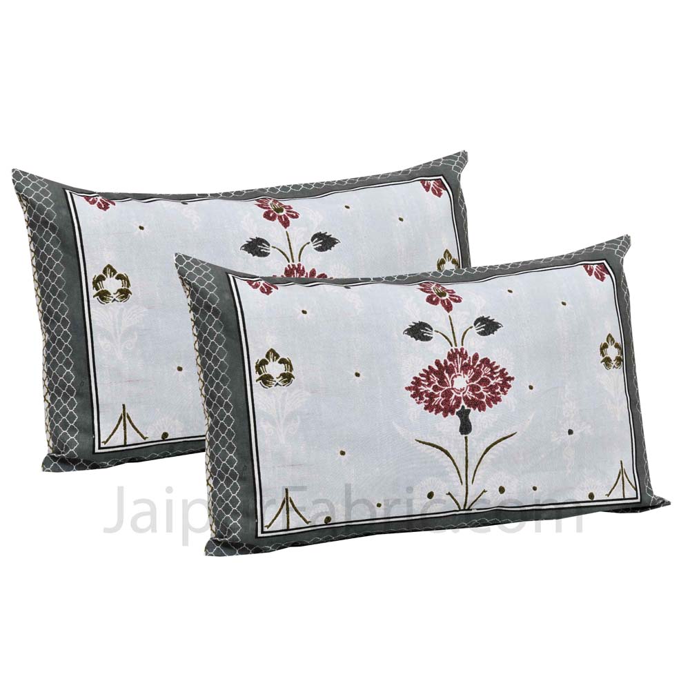 Carnations Grey Floral Pure Cotton Double Bedsheet