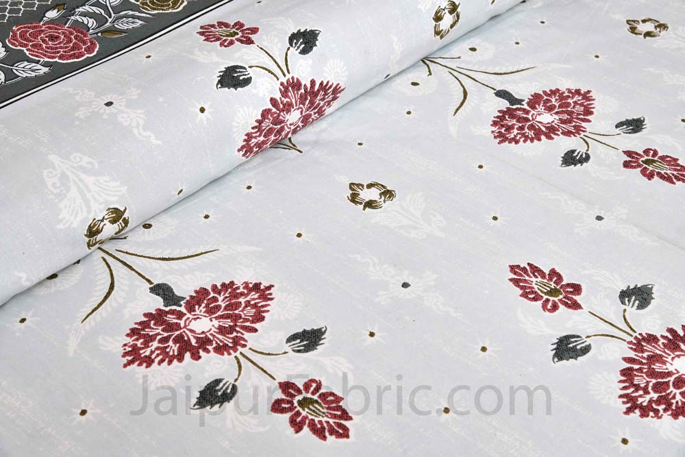 Carnations Grey Floral Pure Cotton Double Bedsheet