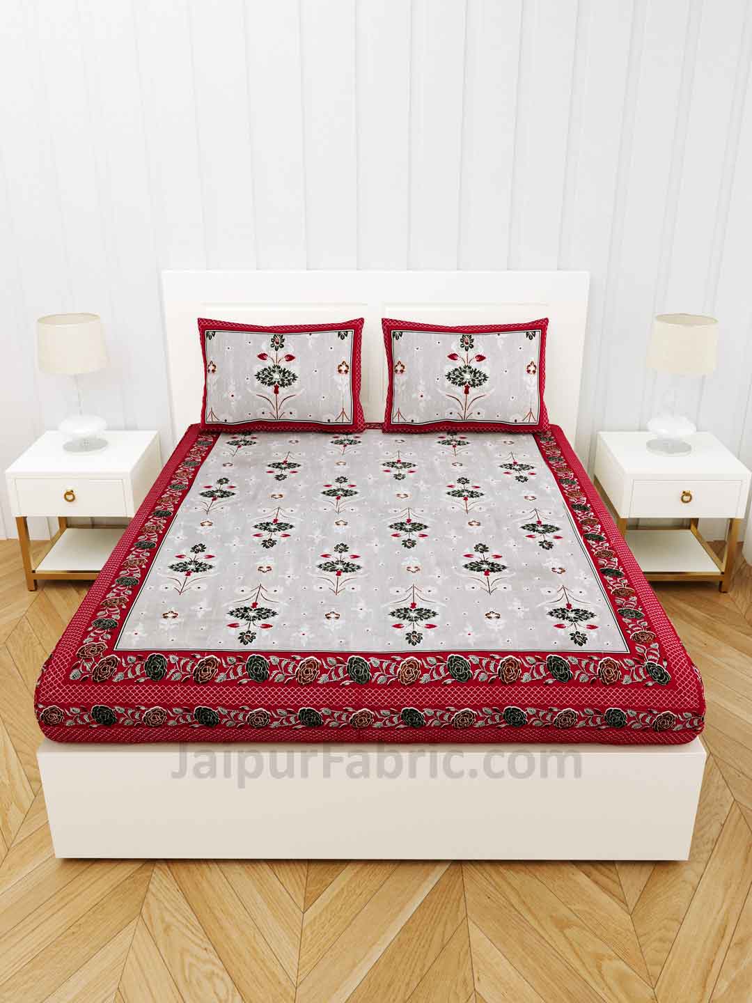 Carnations Red Floral Pure Cotton Double Bedsheet