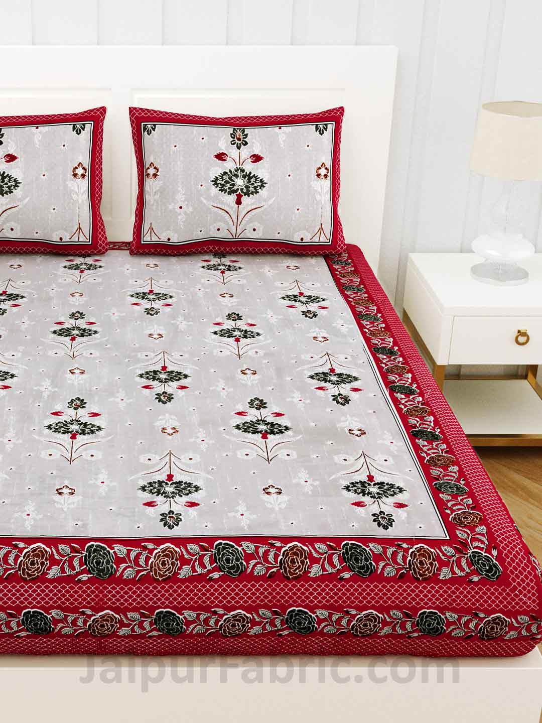 Carnations Red Floral Pure Cotton Double Bedsheet