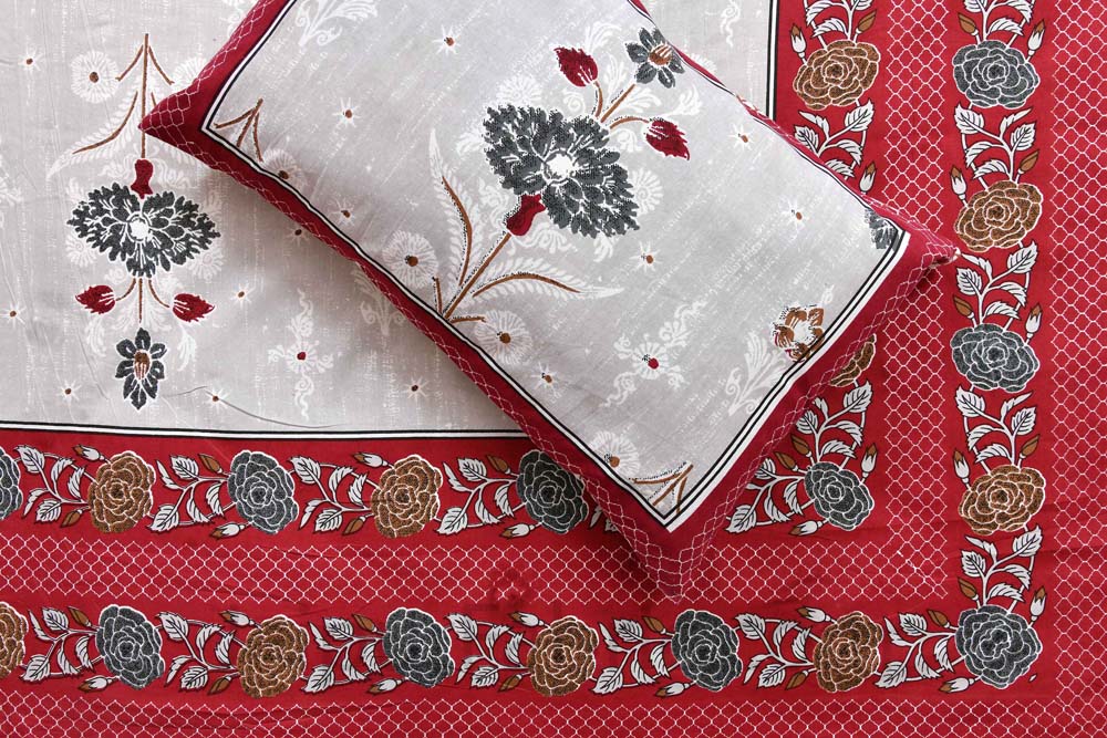 Carnations Red Floral Pure Cotton Double Bedsheet