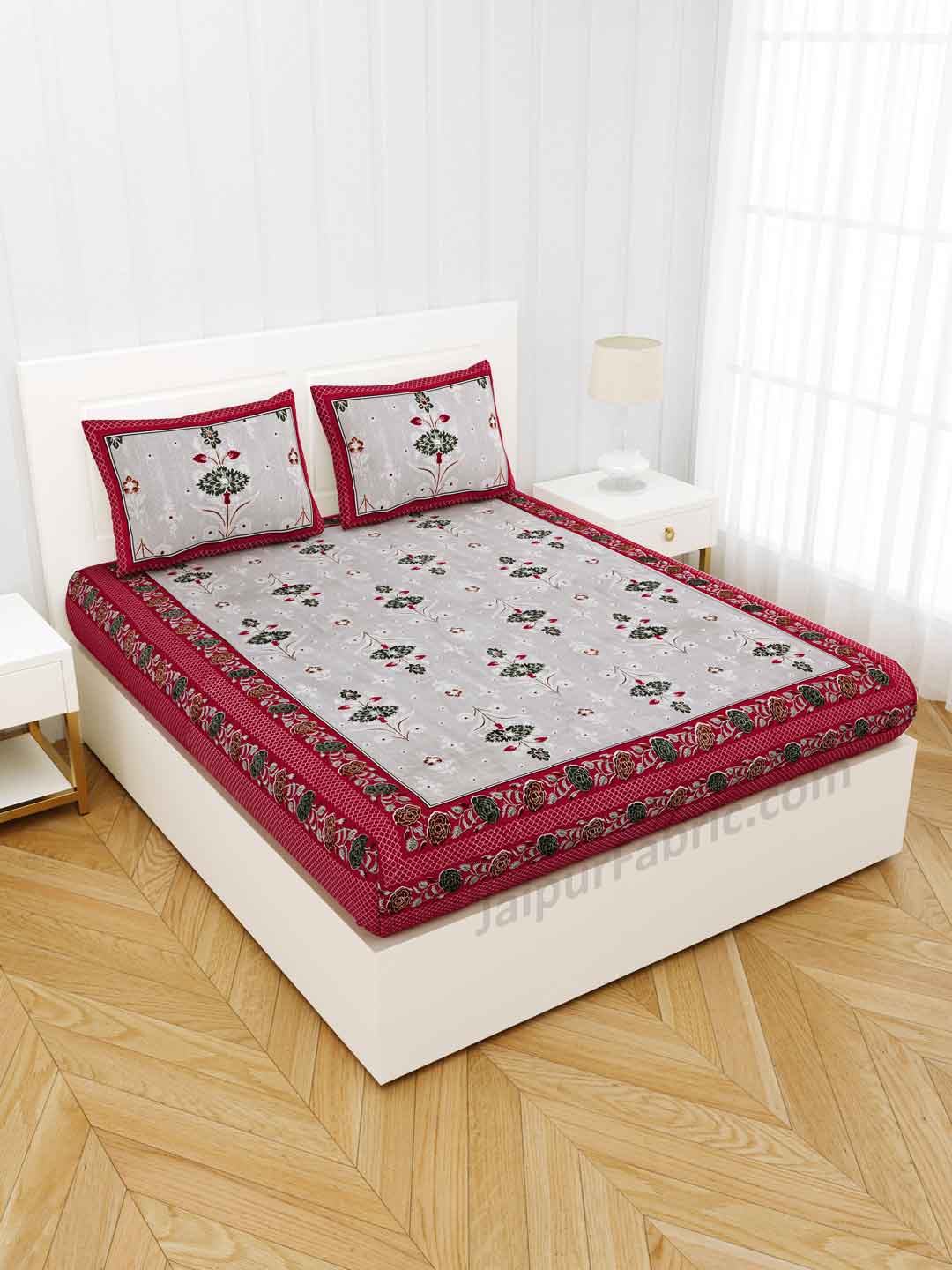 Carnations Red Floral Pure Cotton Double Bedsheet